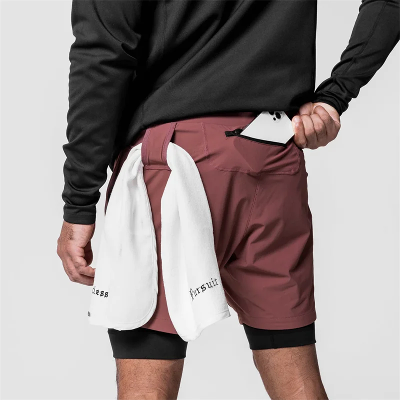 New Men's Shorts Sports Fitness 2-In-1 Quick-Drying Breathable Stretch Double-Layer Shorts Joggers Gym Running Training Pants