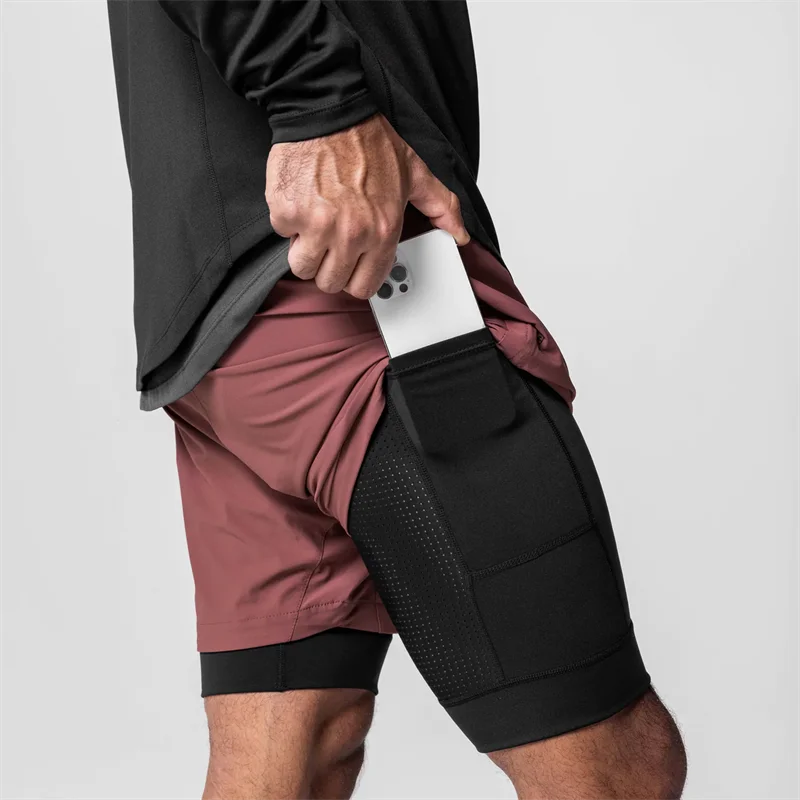 New Men's Shorts Sports Fitness 2-In-1 Quick-Drying Breathable Stretch Double-Layer Shorts Joggers Gym Running Training Pants
