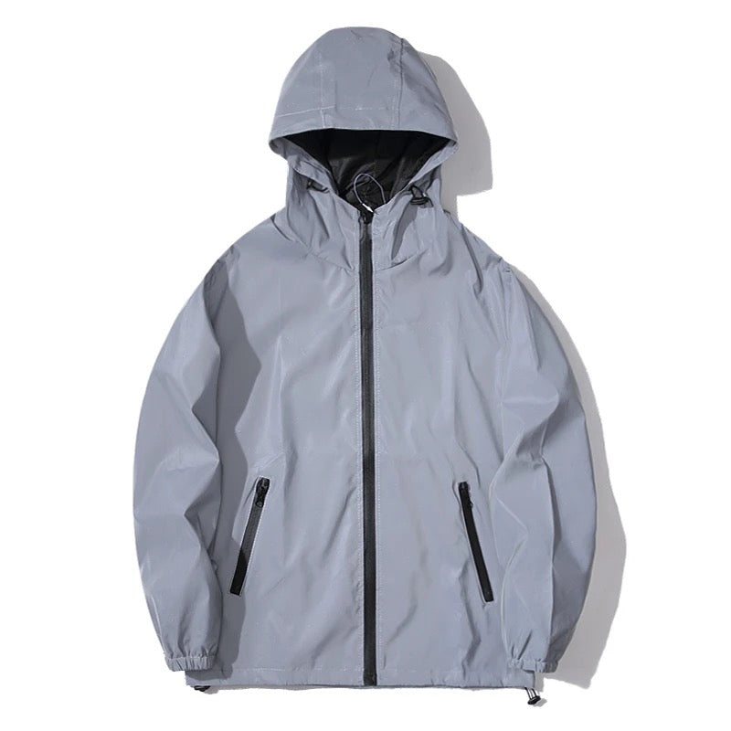 Fully Reflective Jacket Outdoor Lightweight Windbreaker MTB Bike Hooded Rain Jacket Running Fishing Cycling Coat