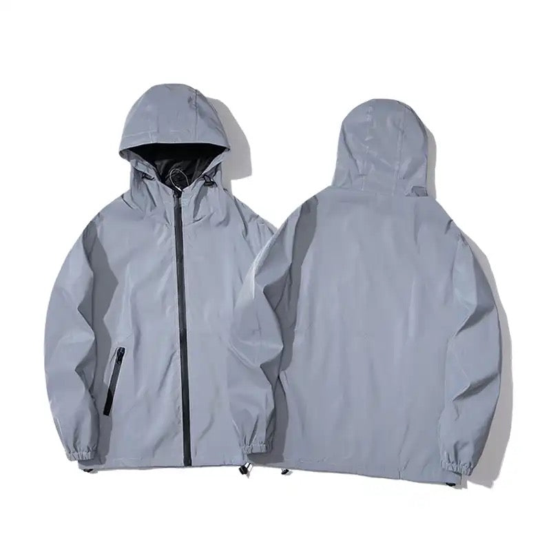 Fully Reflective Jacket Outdoor Lightweight Windbreaker MTB Bike Hooded Rain Jacket Running Fishing Cycling Coat