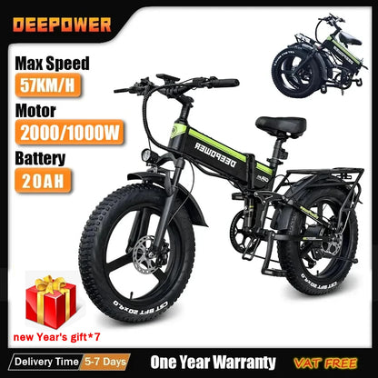 DEEPOWER 2000W Adults Electric Bike Bicycle 48V 20AH 20 Inch Fat Tire Folding Electric E Bikes Mountain Oil Brake 1000W Ebike