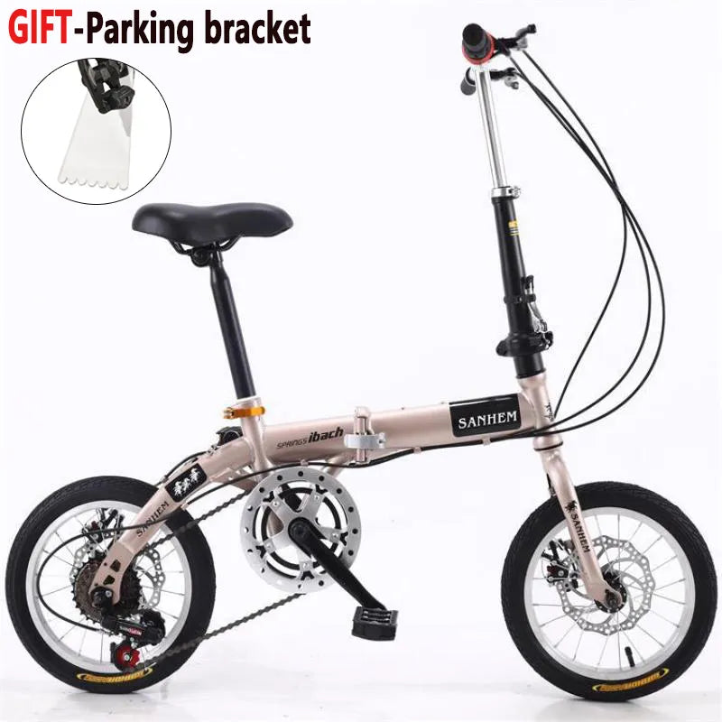 OUTUP 14-inch Folding Bicycle Adult Folding Bike Portable Ultralight Bicycle Single Speed Variable Speed Driving Bicycle