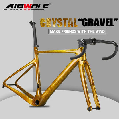 Carbon Gravel Frame 700*40C Disc Brake A5 Gravel Bicycle Frameset 700C Cyclocross Bike With Handlebar Crystal Color